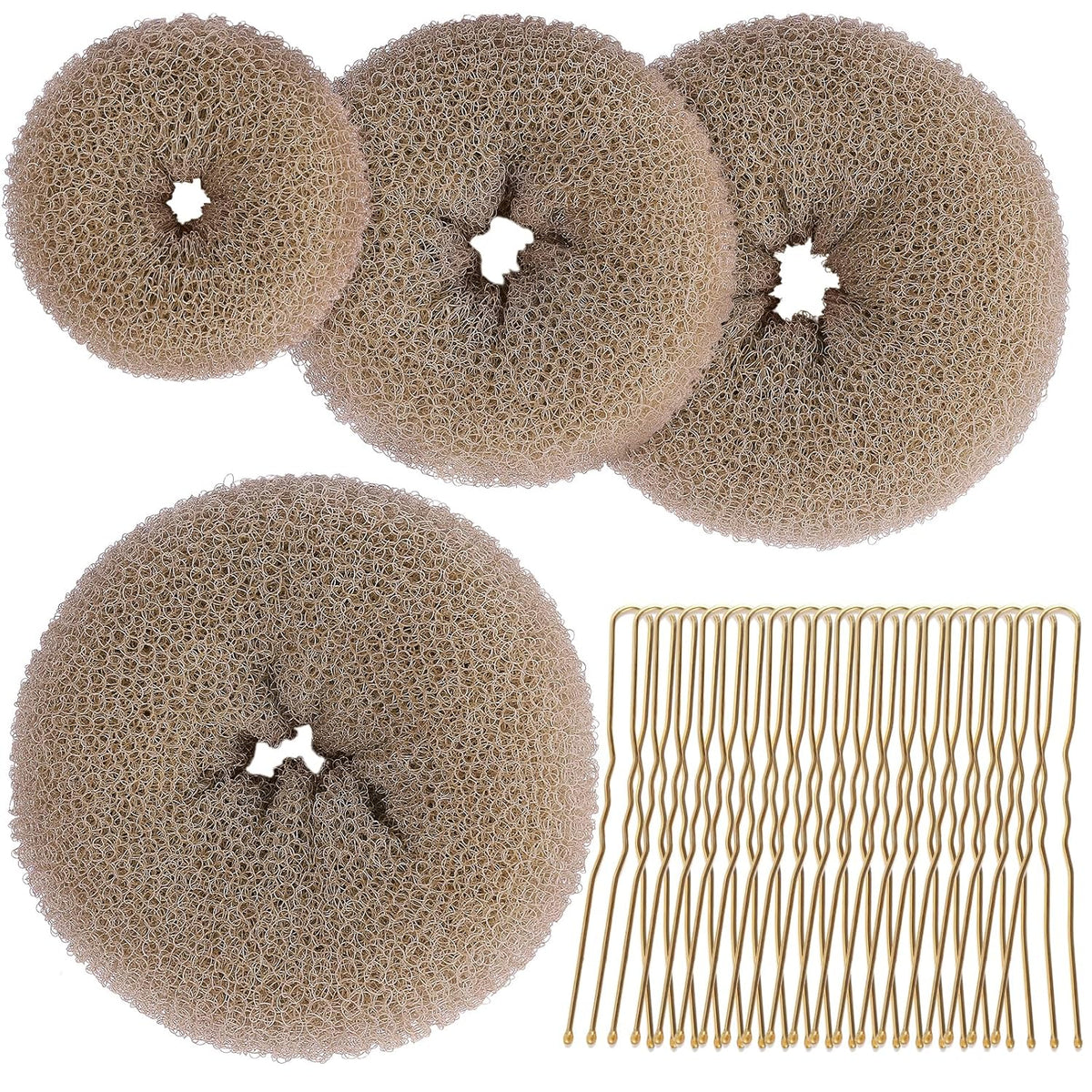 Hair Bun Maker for Women, 4 Pcs Brown Ballet Buns in 4 Sizes, Hair Donuts